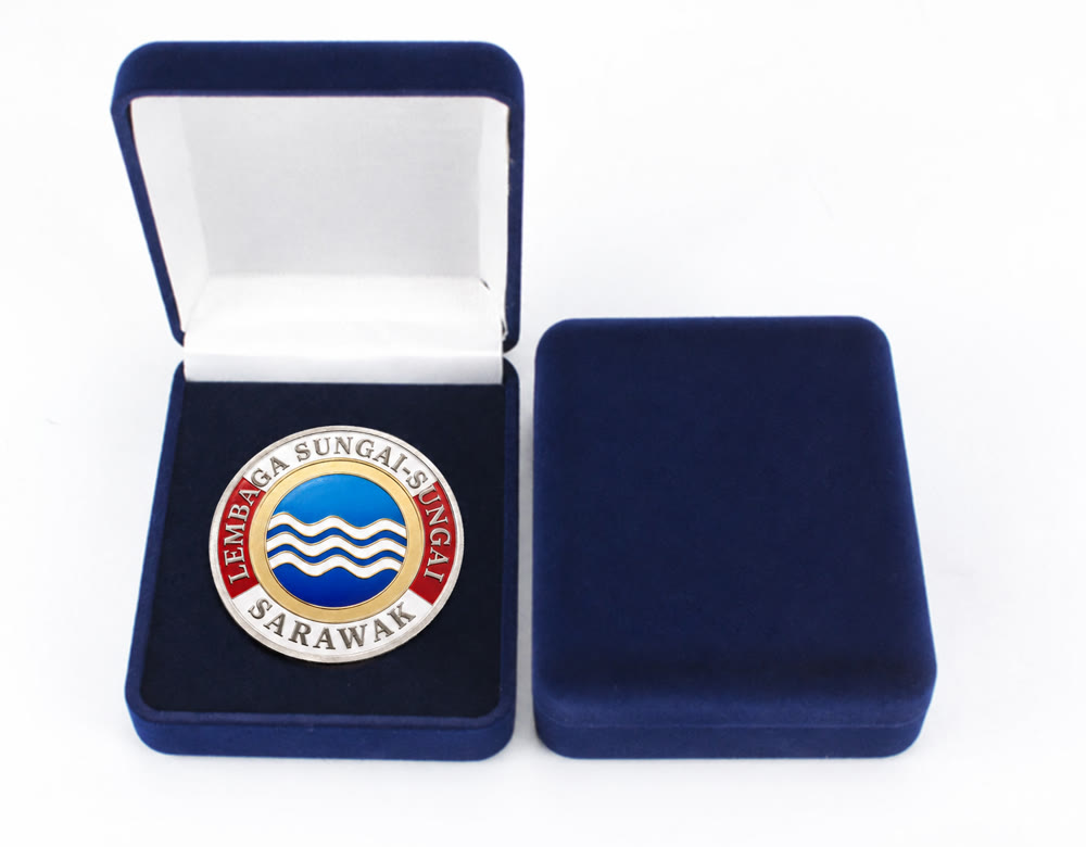 Lembaga Sungai-Sungai Sarawak commemorative coin in a navy velvet case