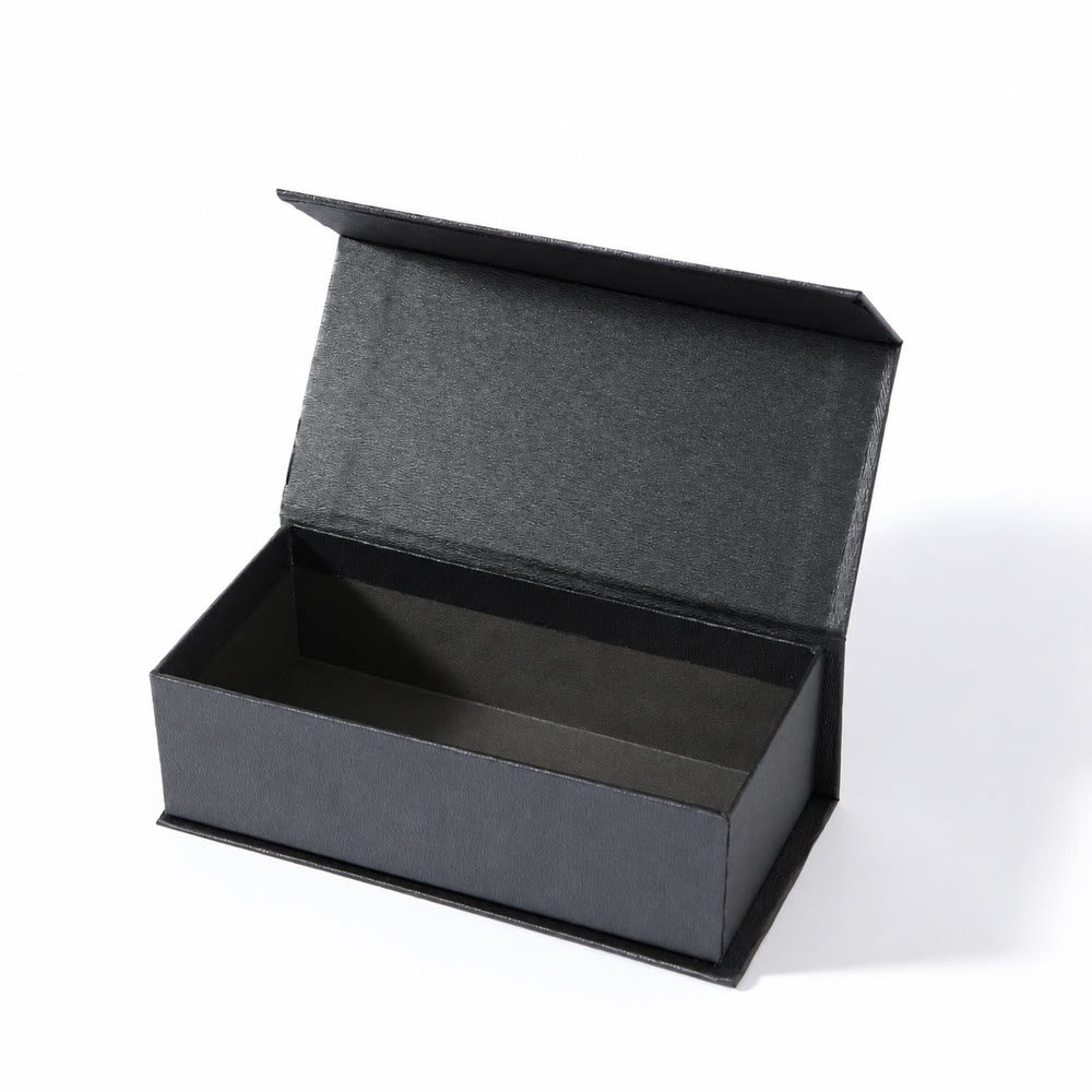 Black magnetic-closure gift box, open